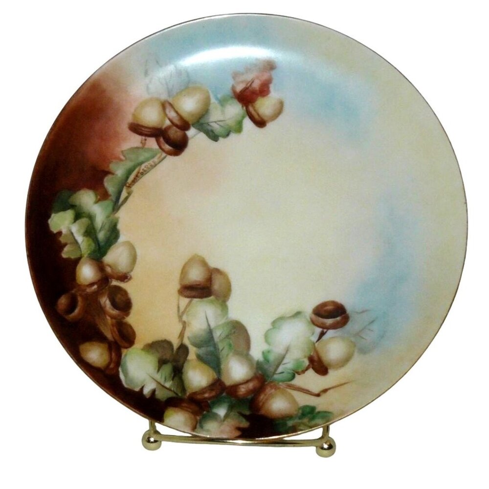 Vintage Hand-Painted Porcelain Haviland Plate with Acorn Design 7 " Signed - Picture 3 of 3
